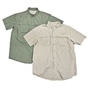 L.L.Bean Lot of 2 Shirts Men's XL Tall Grey Green Plaid Vented Fishing Outdoors